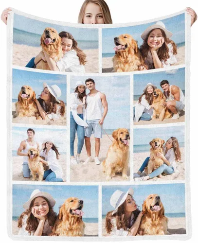 Miniatura 30 de InterestPrint Manta personalizada con nombre, 6 fotos, manta personalizada para aniversario, boda, para marido, esposa, amantes, 6 tamaños