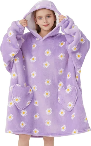 Miniatura 19 de Mewkou Manta con Capucha Portátil para Niños Sudadera con Capucha de Sherpa Extra Grande para Niños, Niñas y Niños Pequeños de 2 a 6 años