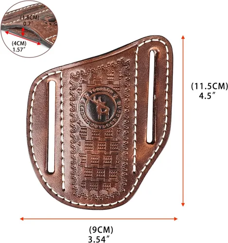 Miniatura 4 de Tourbn Tourbon Funda plegable de cuero para cinturón, funda EDC para hombre, Cross Draw lado derecho, portador de cuchillos trampero con parte