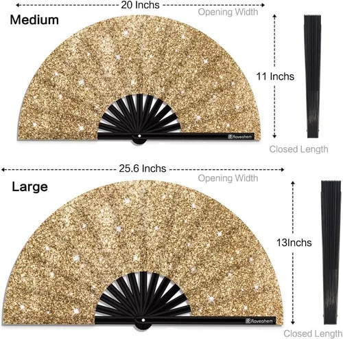 Miniatura 6 de Ventilador de mano plegable con purpurina grande con funda para hombresmujeres, ventilador de mano para EDM, festival, club, fiesta, baile