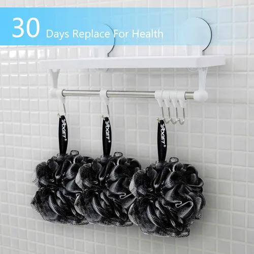 Miniatura 5 de Yoget Esponja de lufa de baño, paquete de 4 unidades, color negro, 2.16 onzas, bola de malla de ducha, suave puf para el cuerpo, exfoliar, limpiar