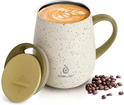 Miniatura 29 de Ideus Taza de café aislada de 16 onzas con asa y tapa, taza de café térmica al vacío de acero inoxidable de doble pared, taza de café de viaje