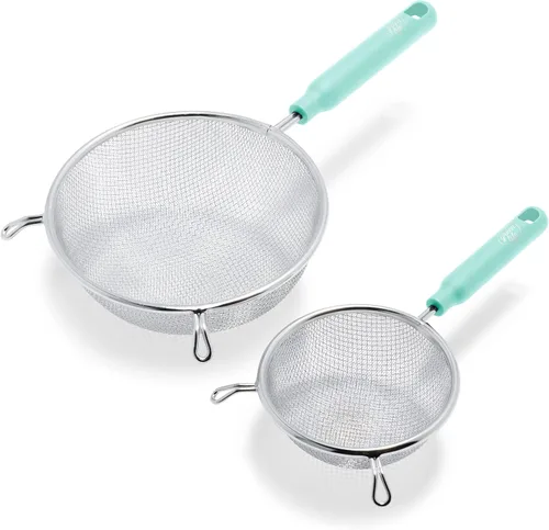 Miniatura 8 de GreenLife Herramientas y utensilios de cocina, 2 piezas de colador de malla de acero inoxidable extrafino, asas para mantenerse fresco, apto