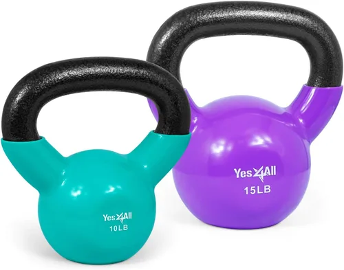 Miniatura 12 de Yes4All - Juego de pesas rusas recubiertas de vinilo, set combinado para entrenamiento corporal completo, fuerza de agarre, flexiones y ejercicios