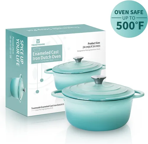 Miniatura 9 de Trustmade Horno holandés de hierro fundido de 3 cuartos de galón, olla de cocina recubierta de esmalte con tapa para hornear en casa, estofado