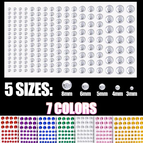 Miniatura 3 de Juego de 12 hojas de calcomanías para la cara, 2 con 7 colores, diamantes de imitación autoadhesivos de forma mixta, con pegamento de maquillaje