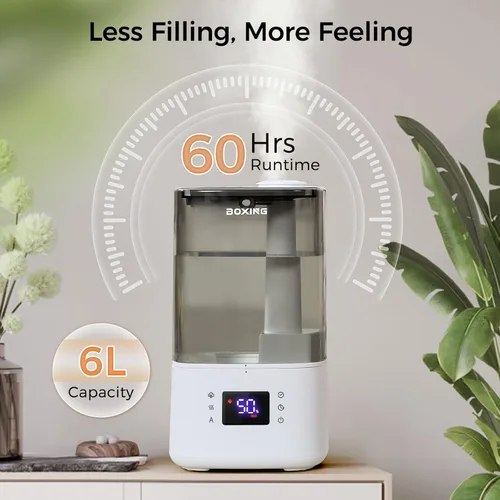 Miniatura 4 de BOXING - Humidificadores de niebla cálida y fría de 6L para dormitorio, humidificador de aire para habitación grande con control remoto, modo