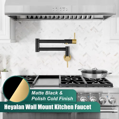 Miniatura 2 de Heyalan Pot Filler - Llenador de ollas de 19 pulgadas para montaje en pared, plegable, extensible, grifo de cocina/restaurante de acero inoxidable