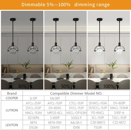 Miniatura 6 de Lámpara colgante de techo para isla de cocina, moderna mini luz colgante LED integrada, lámpara colgante de cristal en negro, dormitorio, comedor