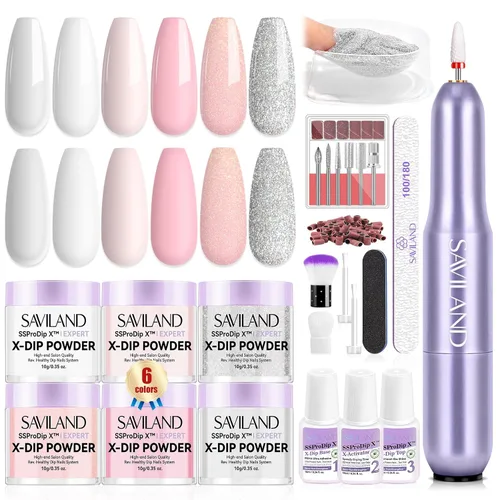Miniatura 12 de SAVILAND - Kit de iniciación de uñas de polvo de inmersión de 49 piezas - 40 colores, polvo de inmersión de color rosa intenso, rojo, nude suave
