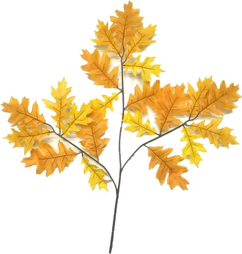 6 tallos de hojas de roble artificiales, ramas de árbol de roble sintético, plantas verdes para decoración floral de pared verde (amarillo) 29.5 in