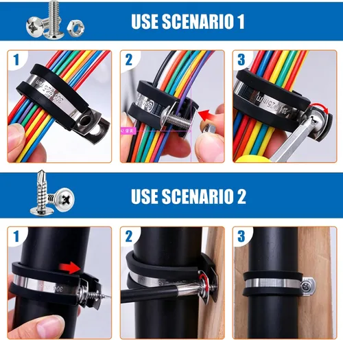 Miniatura 3 de Taiss 40 piezas de abrazaderas de cable de 3/4 pulgada, abrazaderas de alambre aisladas de goma de acero inoxidable 304, abrazaderas en bucle