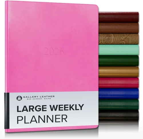 Miniatura 149 de Gallery Leather Agenda semanal y mensual grande 2025-2026, agenda y cuaderno con elegantes bordes de página dorados dorados, 12 meses, cactus Cactus