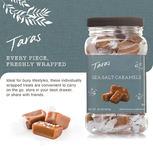 Miniatura 6 de Taras Gourmet Sea Salt Caramels All Natural Candy Creamy & Individually Wrapped with Real Butter (20 oz)