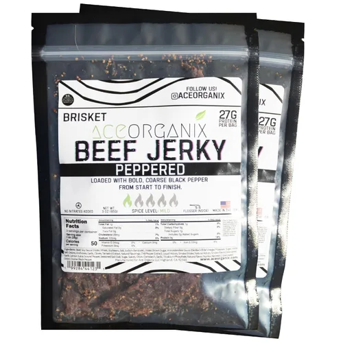 Miniatura 11 de Ace Organix Bocadillo de carne seca prémium de pechuga, varios sabores, fabricado en Estados Unidos (paquete variado de 5 sabores)
