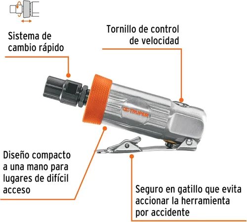 Miniatura 2 de TRUPER TPN-876-2 Minismeriladora, neumática, 1/4