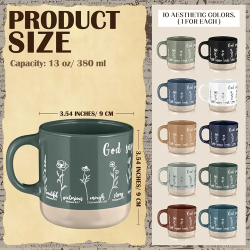 Miniatura 2 de Didaey 10 tazas cristianas a granel para mujeres, 13 onzas, versículos de la Biblia, tazas de café religiosas de cerámica con asas, regalo