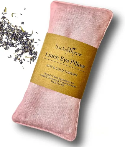 Almohadilla para ojos de lino orgánico Sacksy Thyme - Lavanda y semillas de lino para relajación, yoga, alivio del estrés - Almohadilla térmica y
