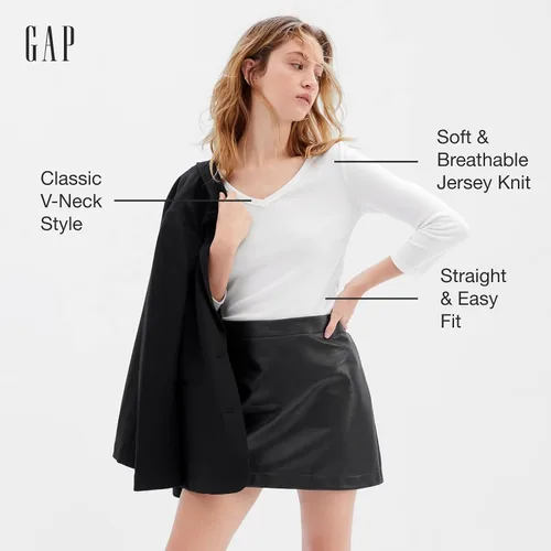 Miniatura 2 de GAP Camiseta favorita de manga larga con cuello en V para mujer