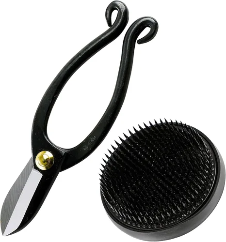 Wazakura Kit de herramientas Ikebana fabricado en Japón, tijeras Ikenobo + soporte para flores Kenzan negro, juego de arreglos florales japoneses,