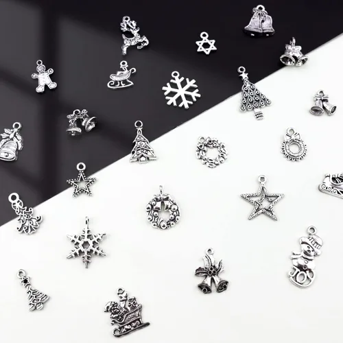 Miniatura 7 de JIALEEY Dijes de Navidad, Lotes al por mayor a granel Dijes de Navidad mezclados con colgantes de plata tibetana y metal para hacer joyas