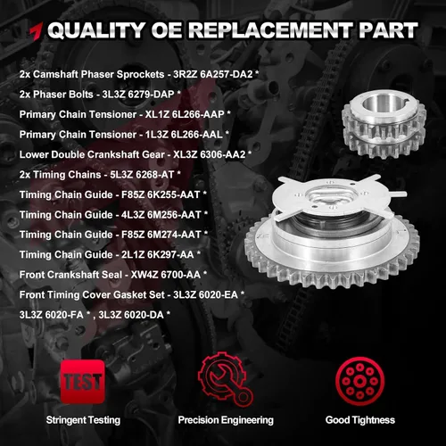 Miniatura 7 de Kit de cadena de distribución de motor 5.4L Juego de reparación de fase de levas Compatible con Ford Expedition, F-150, F-250, F-350 Super Duty