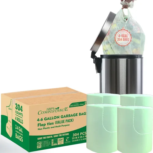 Miniatura 19 de BEIDOU-PAC Bolsas de basura compostables con solapa de 1 a 2 galones, 120 bolsas de abono pequeñas, bolsas de basura biodegradables para cocina