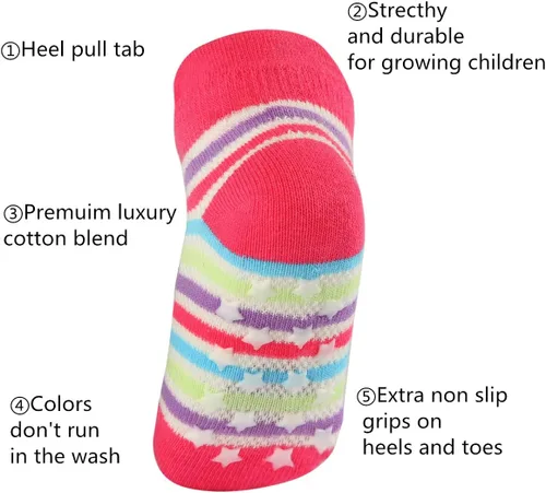 Miniatura 2 de 12 pares de calcetines antideslizantes de algodón para niñas pequeñas, calcetines antideslizantes para niñas