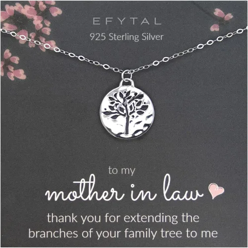 EFYTAL Regalos para suegra, collar de plata de ley con árbol de la vida, regalo de joyería de boda de novia o novio, Metal