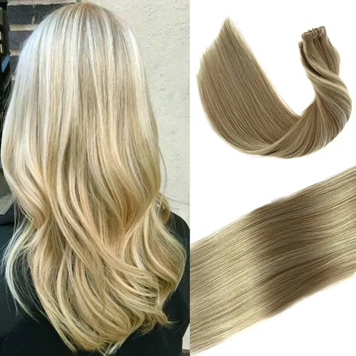 Miniatura 10 de Extensiones de cabello humano real con cinta, 20 piezas de cabello Remy invisible de doble cara, extensiones de cabello Remy con cinta adhesiva