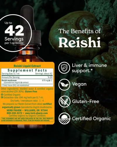 Miniatura 2 de Herb Pharm Reishi Extracto de hongos Constructor del Sistema Inmune - 1 onza
