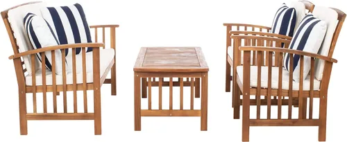Miniatura 10 de Safavieh - Rocklin - Juego de 4 piezas para patio y exteriores (almohadas incluidas), colores gris y beige PAT7007H Gris/Beige/Rayas