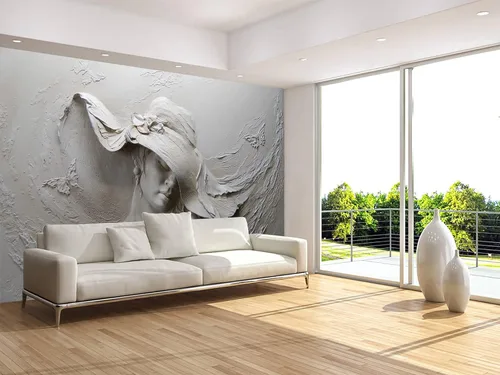 Miniatura 3 de MFWFM Papel Tapiz Artístico 3D Ilusión Rostro de Mujer Relieve Mural Papel Tapiz para Dormitorio Sala de Estar Fondo de TV (No se Pegue y Se Quite)