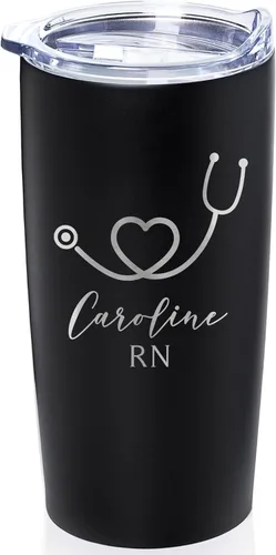 Miniatura 21 de Lifetime Creations Taza de acero inoxidable personalizada grabada con tapa para enfermera de 590 ml (blanca) - Regalo personalizado para enfermera