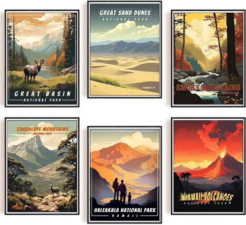 Miniatura 8 de SHOXREM Arte abstracto para pared del parque nacional: juego de 6 carteles de viaje para celebrar la decoración de pared de montaña, 8 pulgadas