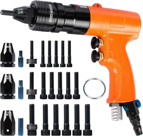 Kit de herramientas de tuerca remachadora neumática métrica, pistola de remache de aire con mandriles M6, M8 y M10