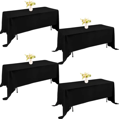Miniatura 26 de Paquete de 4 manteles rectangulares de poliéster lavables de 60 x 102 pulgadas, color blanco, para mesas de comedor, bodas, bufés, fiestas