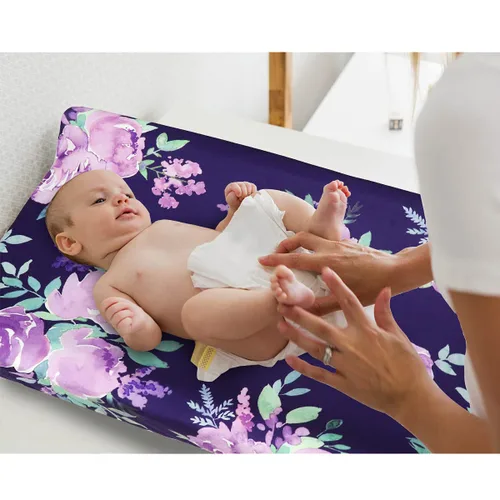 Miniatura 5 de Funda para cambiador de pañales de flores moradas, sábanas para niñas recién nacidas, suaves, transpirables, para cambiadores de guardería Purple