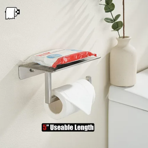 Miniatura 3 de JQK Estante para papel higiénico, soporte para rollo de papel higiénico con estante para teléfono, dispensador de papel de seda de acero inoxidable