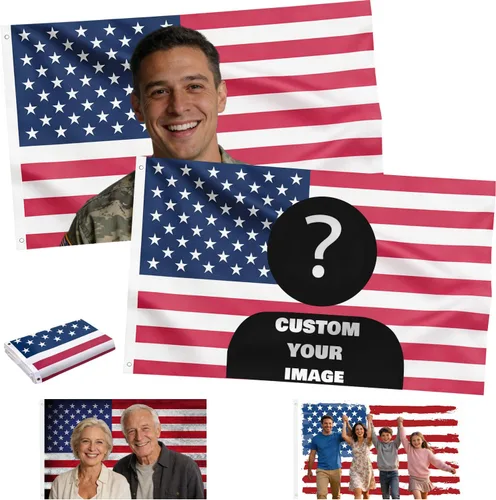 Miniatura 3 de Bandera estadounidense personalizada de 3 x 5 pies, banderas divertidas personalizadas con texto fotográfico, tapiz resistente a desgarros