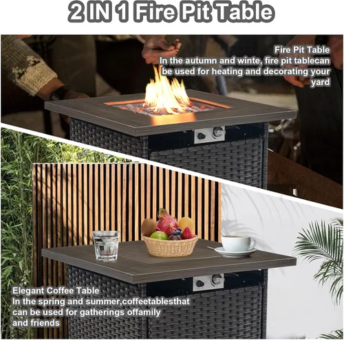 Miniatura 5 de HUMMUH Mesa cuadrada de propano de 30 pulgadas, fogata de gas al aire libre de 50,000 BTU con tapa y roca de lava, mesa de acero 2 en 1 para porche