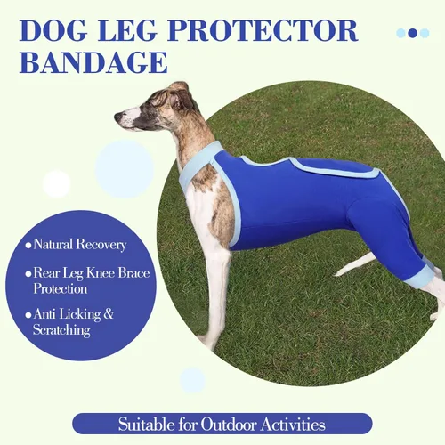 Miniatura 4 de ROZKITCH Manga de pierna para cirugía para perros, piernas traseras, macho y hembra para evitar lamer heridas, codo, rodillera, traje de Azul