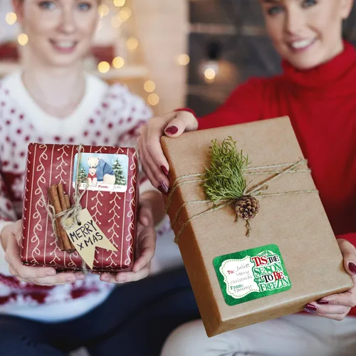 Miniatura 6 de Etiquetas adhesivas de regalo de Navidad de gran tamaño de 80 unidades, 8 diseños jumbo - Etiqueta de regalo de Navidad con "de" y "para", etiquetas