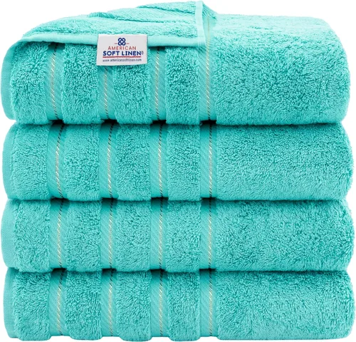 Miniatura 38 de American Soft Linen - Juego de 4 toallas, 100% de algodón turco, 27 x 54 pulgadas, tamaño extragrande, toallas para la ducha, color amarillo