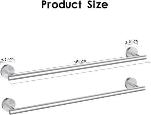 Miniatura 5 de Newfun Barra de Toalla de Baño de 16 Pulgadas de Níquel Cepillado, 2 Piezas de Toallero para Barra de Baño Clásico, Barra de Toalla de Acero