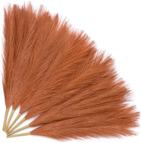 Miniatura 19 de Serwalin 12 piezas de hierba de Pampas rosa, decoración de hierba de Pampas falsa rosa de 17.7 pulgadas, hierba de Pampas artificial corta rosa Un