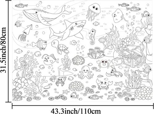 Miniatura 2 de Póster Gigante para Colorear Bajo el Mar para Niños Mantel Grande para Colorear Libros en Rollo de Papel del Océano de Verano Hojas Páginas Arte
