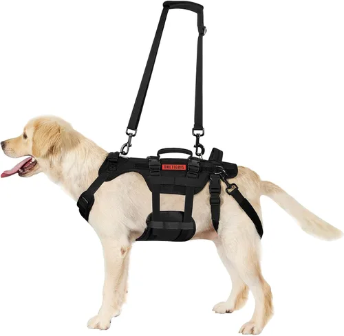 Miniatura 7 de OneTigris Arnés de elevación para perros grandes, soporte de cadera para perros, elevador de cuerpo completo con asas Invictus Chaleco Negro
