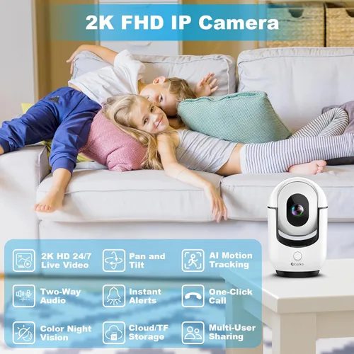 Miniatura 2 de Cloarks Cámara de seguridad panorámica/inclinable 2K, cámaras de interior WiFi para seguridad del hogar con detección de movimiento AI, cámara