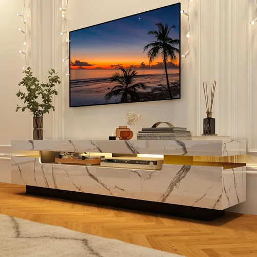 Miniatura 9 de Uspeedy Soporte de TV blanco de 70 pulgadas para TV de 75/80 pulgadas, moderno soporte de TV LED para sala de estar, centro de entretenimiento